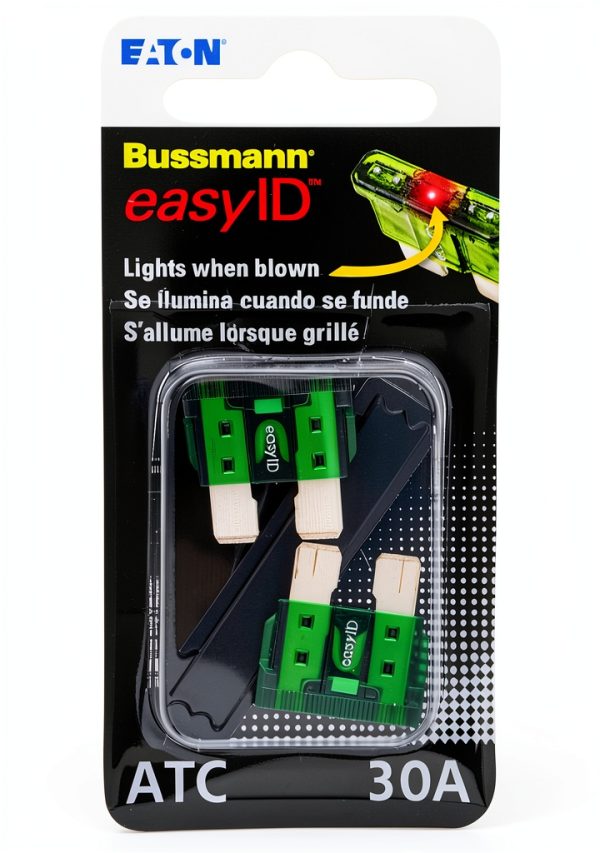 Bussmann BP/ATC-30ID easyID Illuminating Blade Fuse - Green, Pack of 2-0