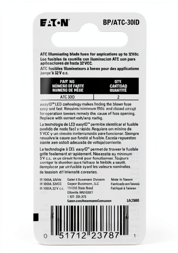 Bussmann BP/ATC-30ID easyID Illuminating Blade Fuse - Green, Pack of 2-1